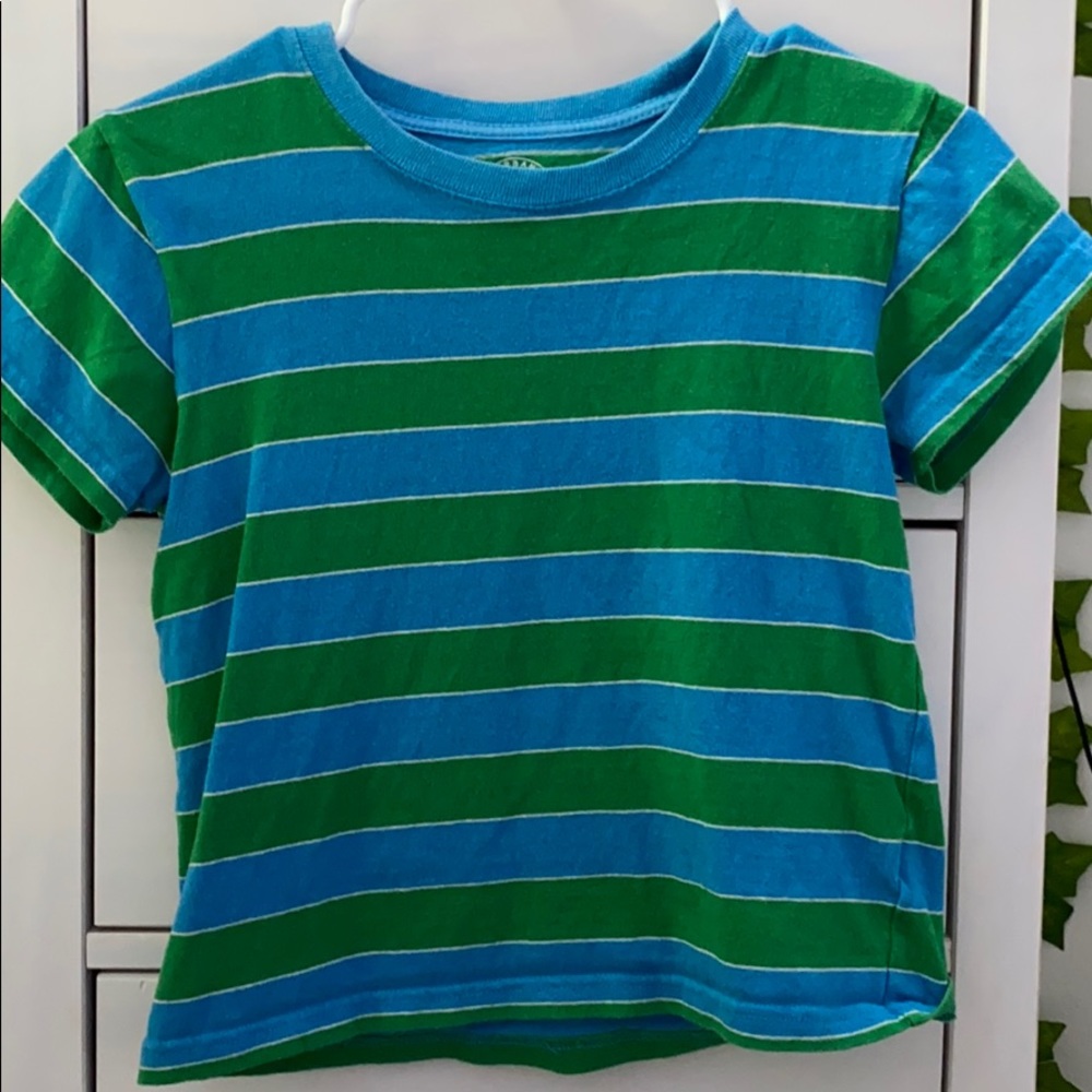 green and blue striped tee